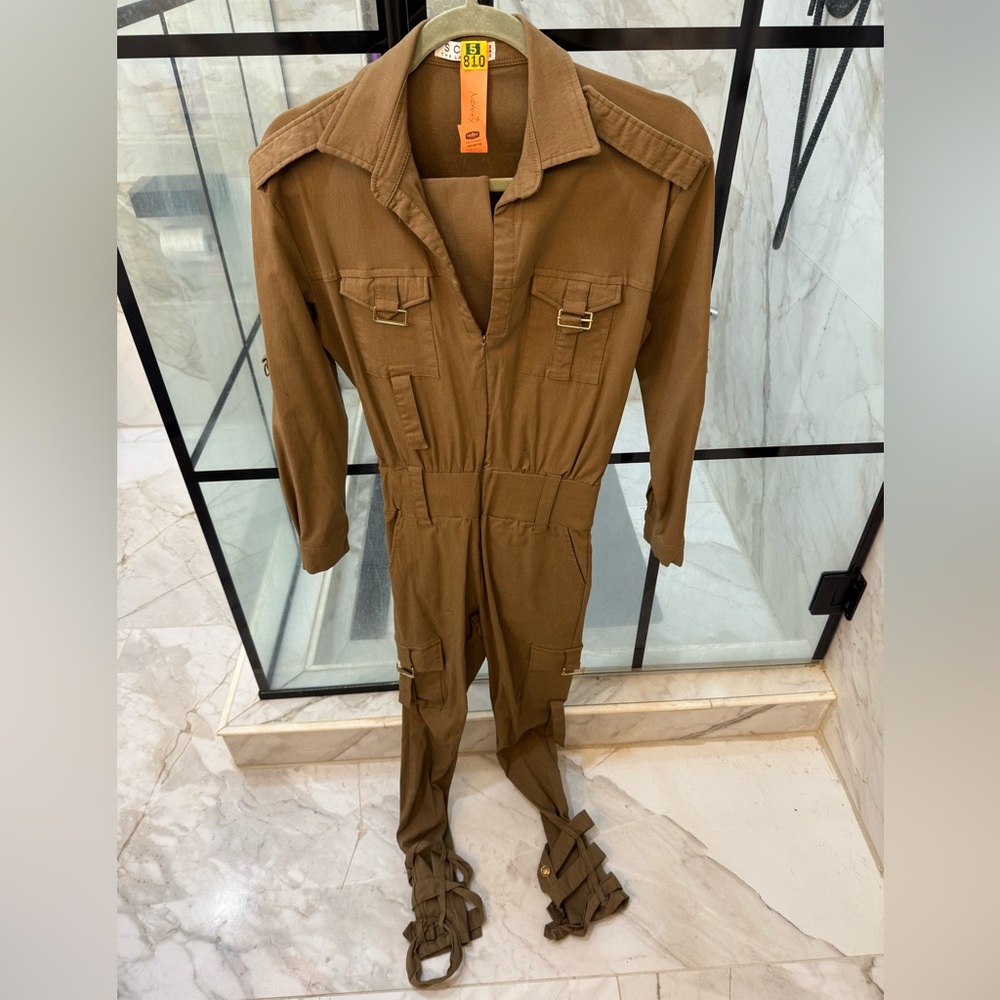 SCK THE LABEL V-Neck Utility Jumpsuit with Waist belt & new zipper- Olive Size 8